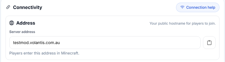 Your server address on the Overview page