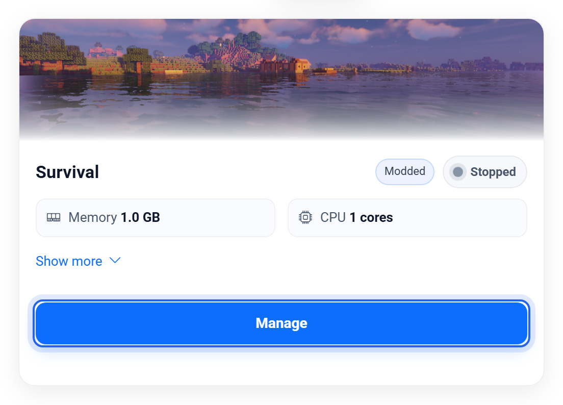 Opening a server from your dashboard