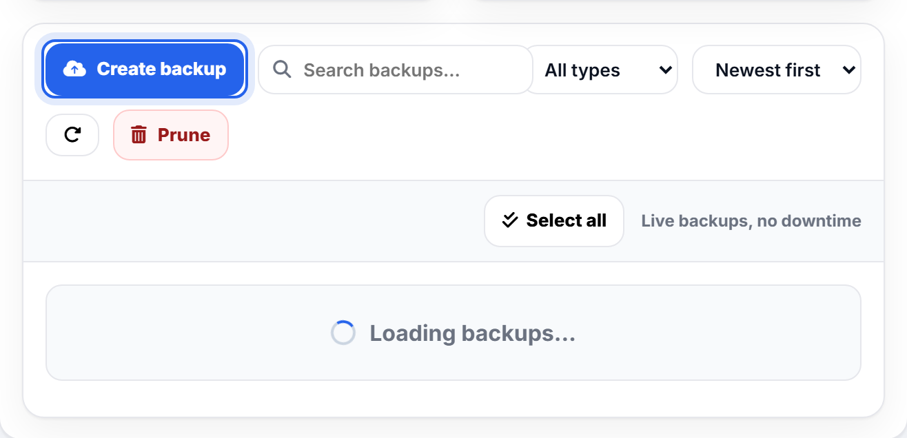 The Backups page