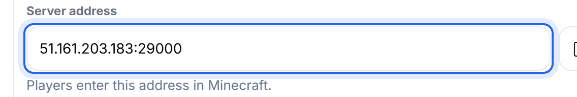Your server address on the Overview page