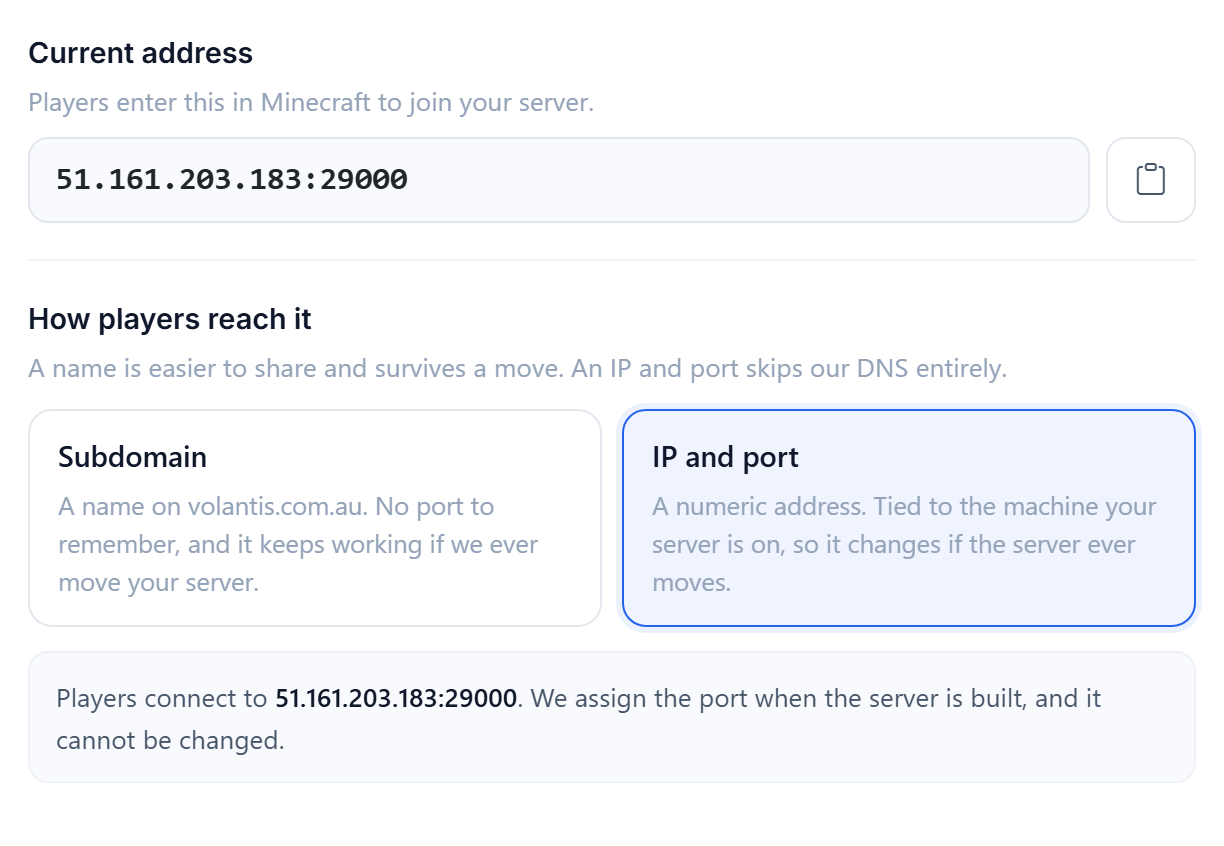 Choosing your server address