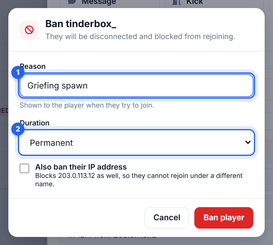 The ban dialog