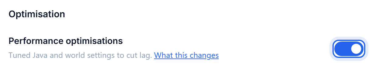 The optimisation switch in Settings