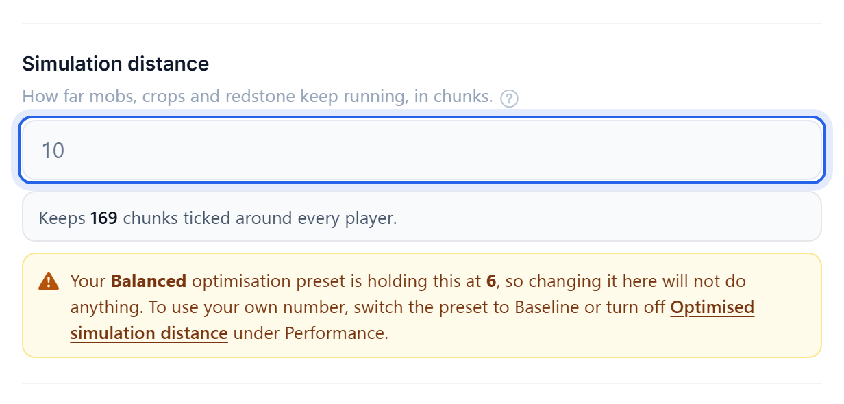 The simulation distance setting