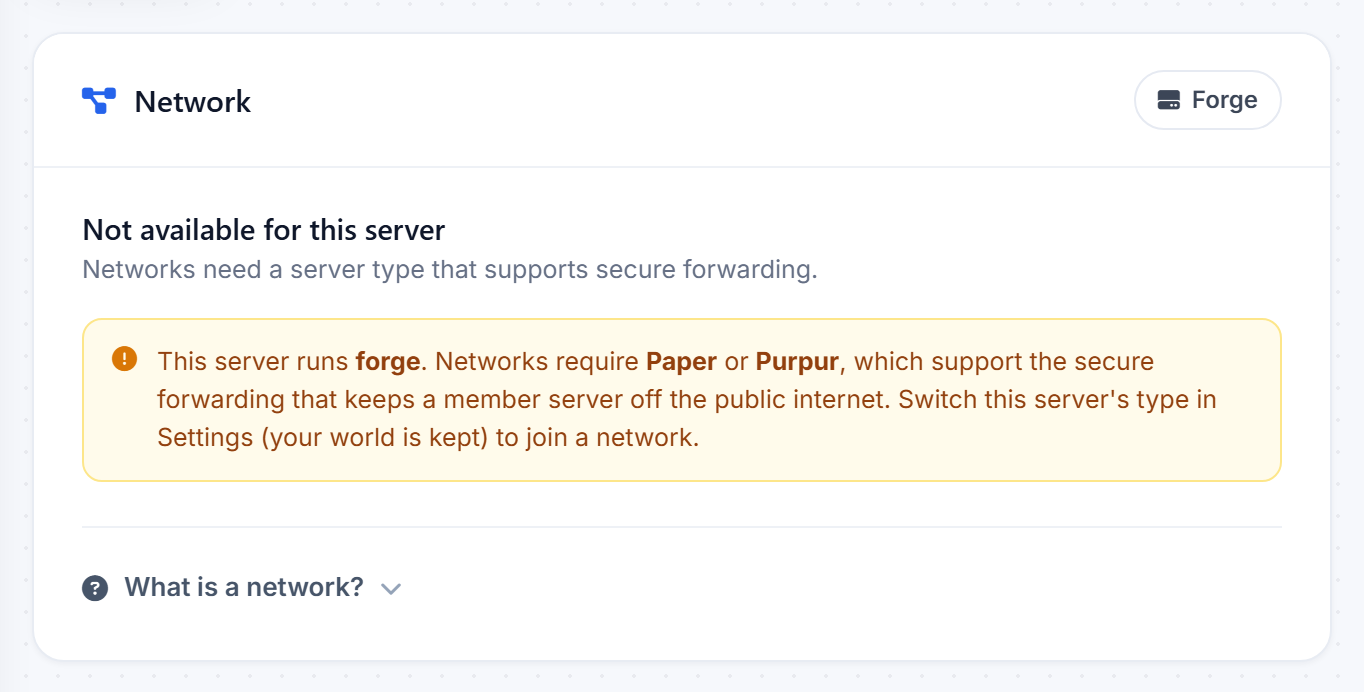 The Network page on a server