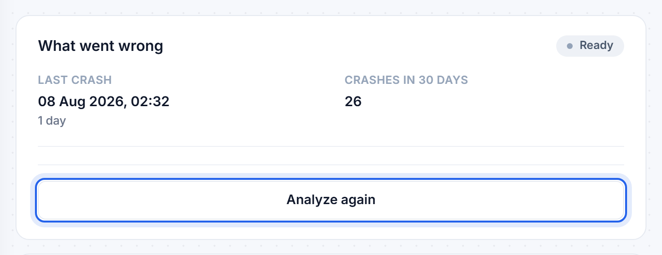 The Crash Assistant analyse panel